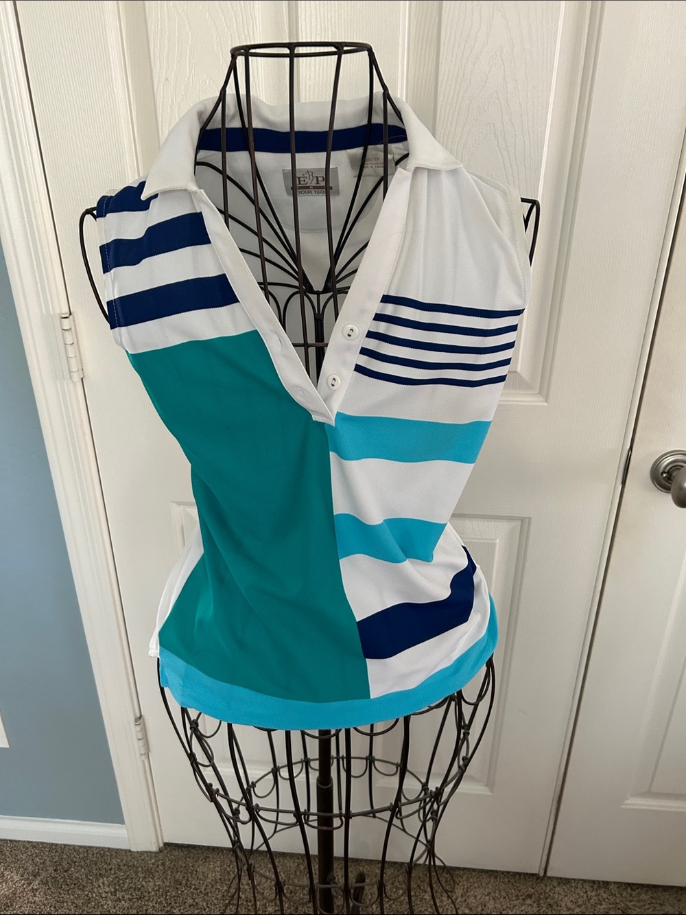 EP Pro Teal, Turquoise & Navy Striped Polo Tank